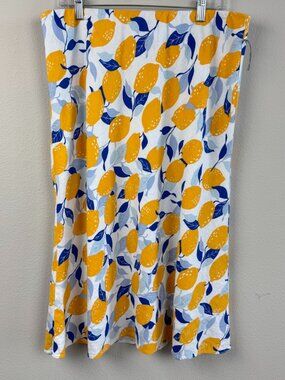 Linen-Blend Midi Skirt Novelty Lemon Print Size L A-Line